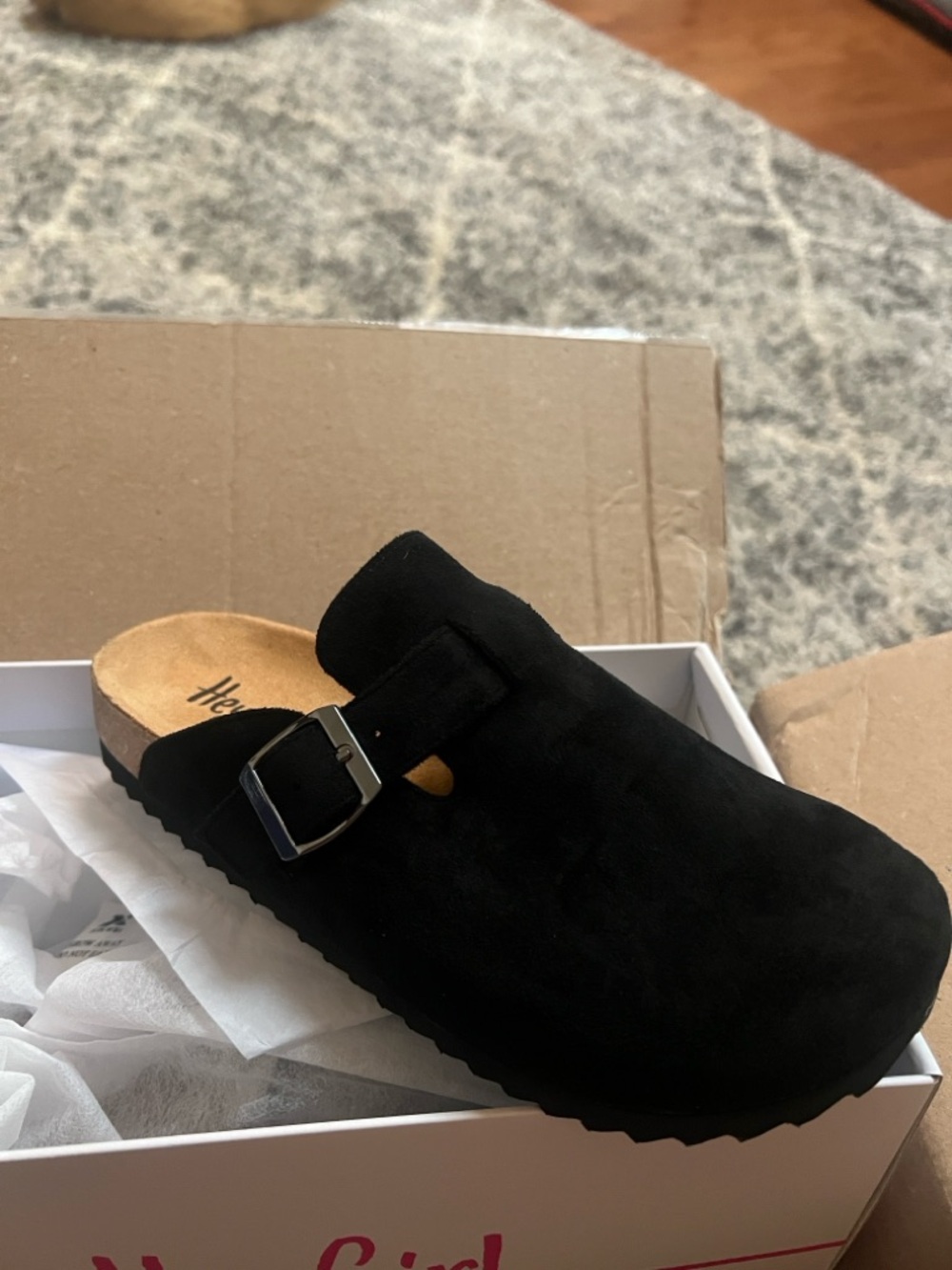 Corkys Black Suede Slide Clog with Silver Buckle - Picture 2 of 6